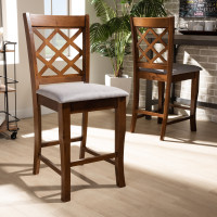 Baxton Studio RH320P-Grey/Walnut-PC Aria Modern and Contemporary Grey Fabric Upholstered and Walnut Brown Finished Wood 2-Piece Counter Height Pub Chair Set